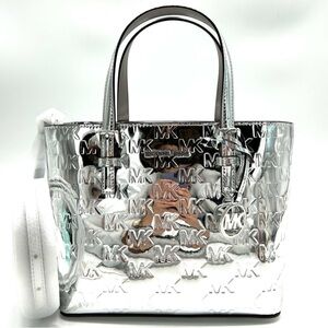 Michael Kors Jet Set Travel Extra-Small Logo Top-Zip Tote Bag Silver